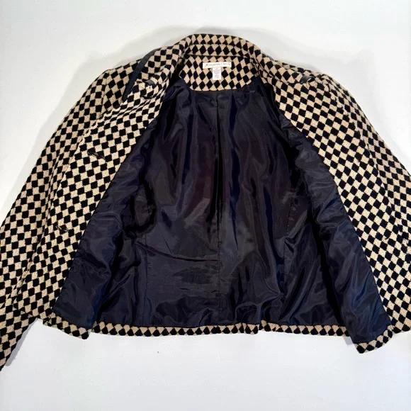 JM Collection Harlequin Wool Tweed Tan and Black Cropped Jacket - Punk Edgy - Picture 15 of 16